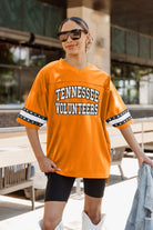 TENNESSEE VOLUNTEERS UNTIL KICKOFF OVERSIZED V-NECK RHINESTONE-STRIPED TRIM FASHION JERSEY