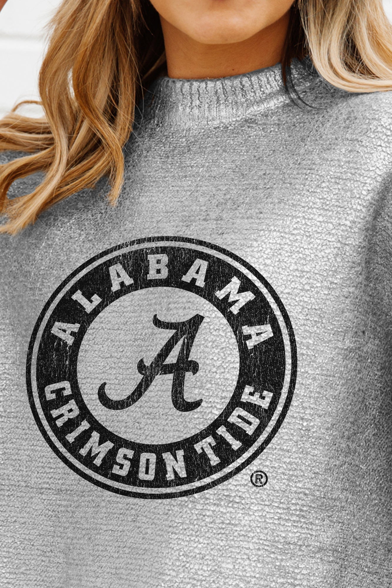 ALABAMA CRIMSON TIDE SHINE DOWN OVERSIZED METALLIC LOOSE KNIT SWEATER