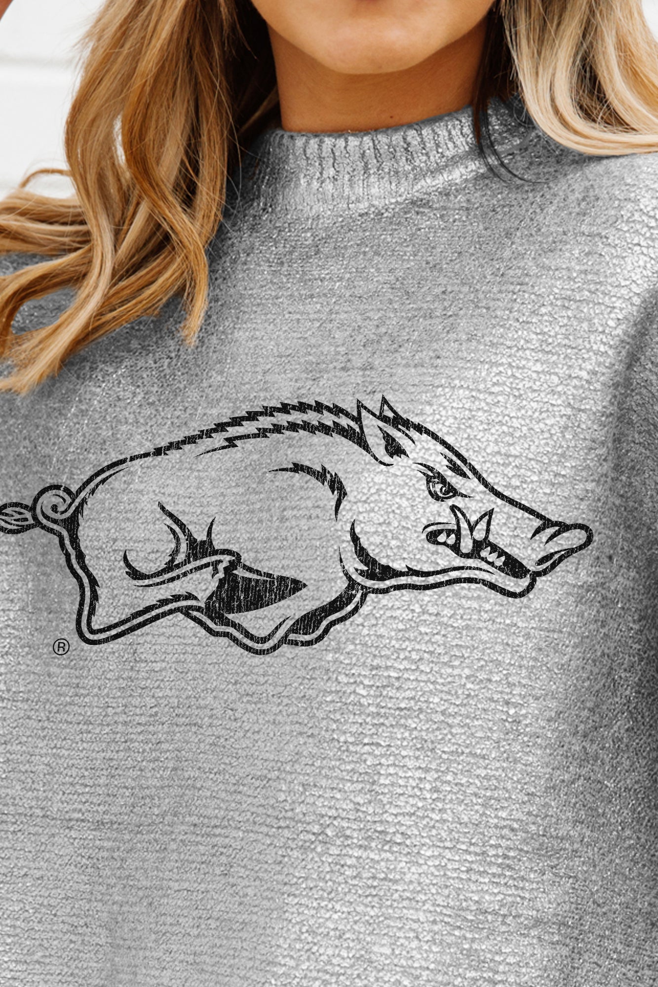 ARKANSAS RAZORBACKS SHINE DOWN OVERSIZED METALLIC LOOSE KNIT SWEATER