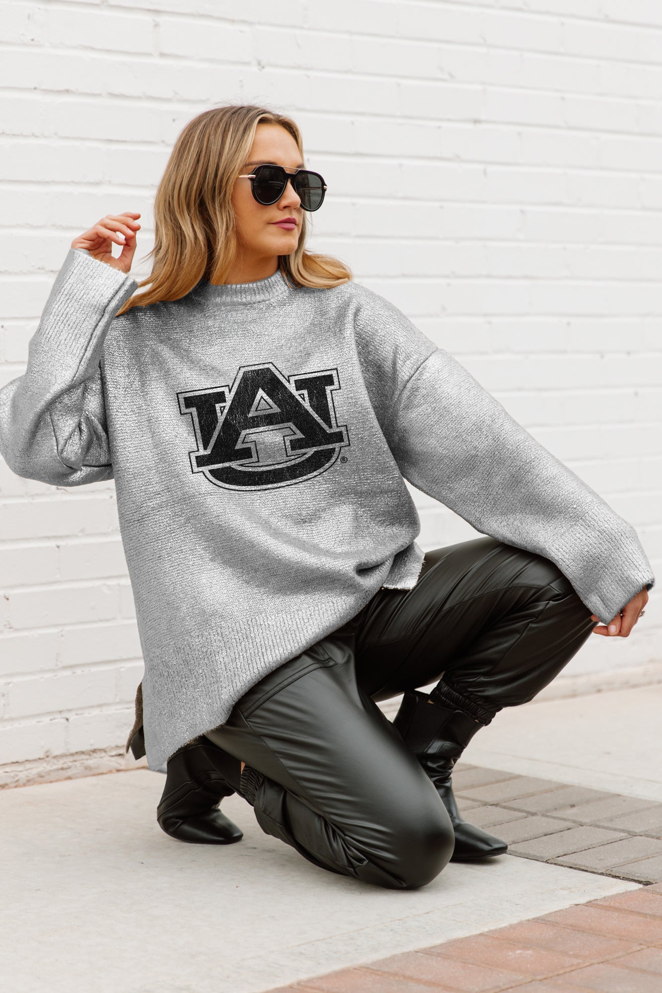 AUBURN TIGERS SHINE DOWN OVERSIZED METALLIC LOOSE KNIT SWEATER