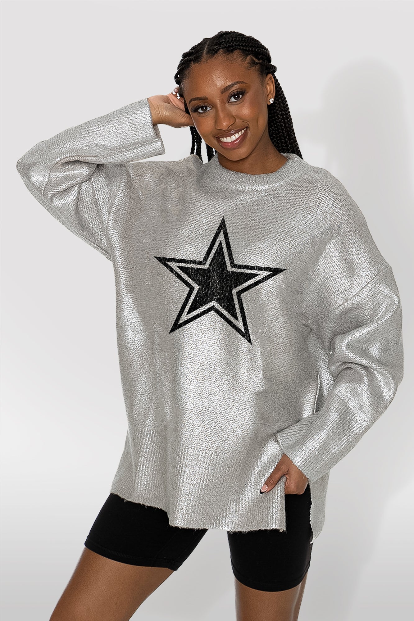 DALLAS COWBOYS SHINE DOWN OVERSIZED METALLIC LOOSE KNIT SWEATER