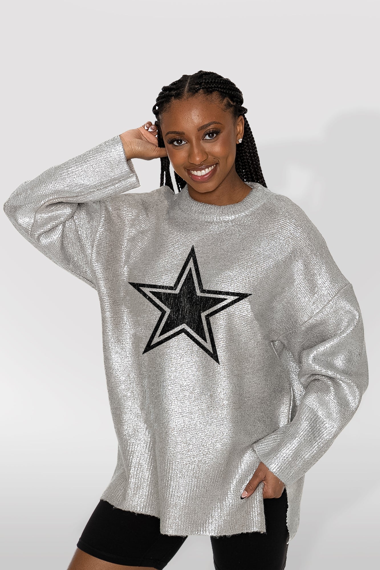 DALLAS COWBOYS SHINE DOWN OVERSIZED METALLIC LOOSE KNIT SWEATER