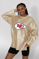 KANSAS CITY CHIEFS SHINE DOWN OVERSIZED METALLIC LOOSE KNIT SWEATER