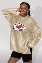 KANSAS CITY CHIEFS SHINE DOWN OVERSIZED METALLIC LOOSE KNIT SWEATER