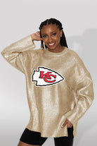 KANSAS CITY CHIEFS SHINE DOWN OVERSIZED METALLIC LOOSE KNIT SWEATER