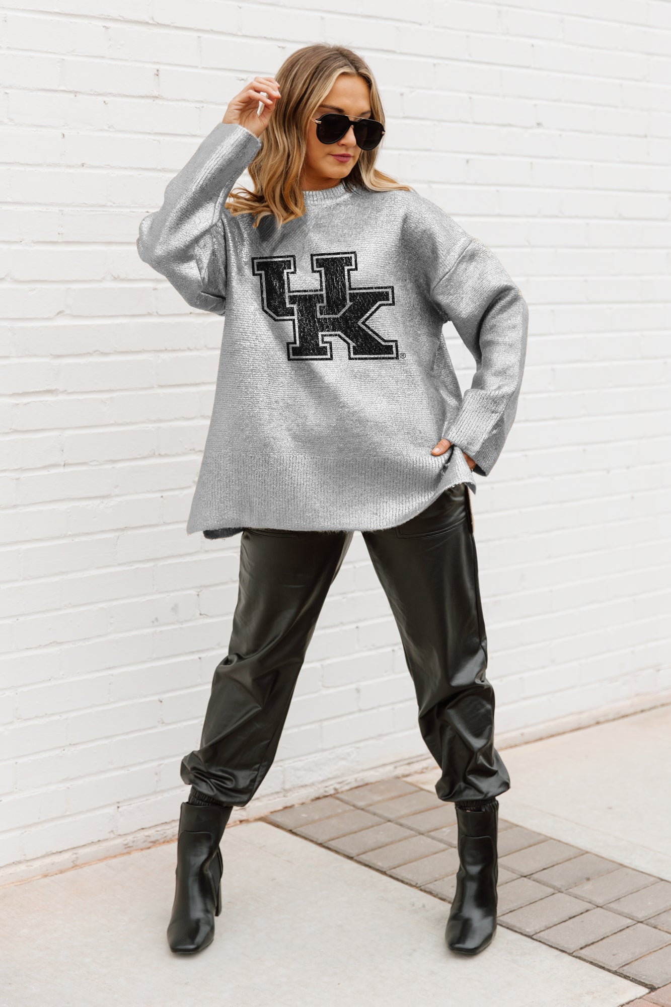 KENTUCKY WILDCATS SHINE DOWN OVERSIZED METALLIC LOOSE KNIT SWEATER