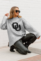 OKLAHOMA SOONERS SHINE DOWN OVERSIZED METALLIC LOOSE KNIT SWEATER