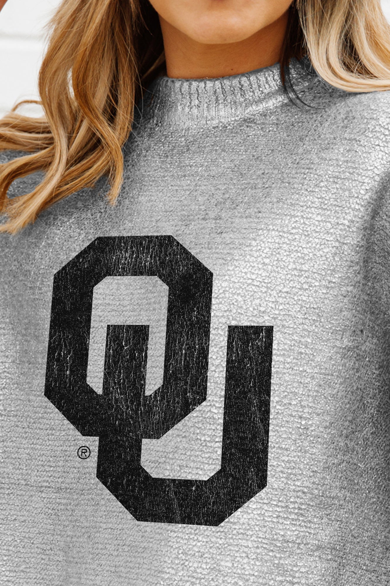 OKLAHOMA SOONERS SHINE DOWN OVERSIZED METALLIC LOOSE KNIT SWEATER