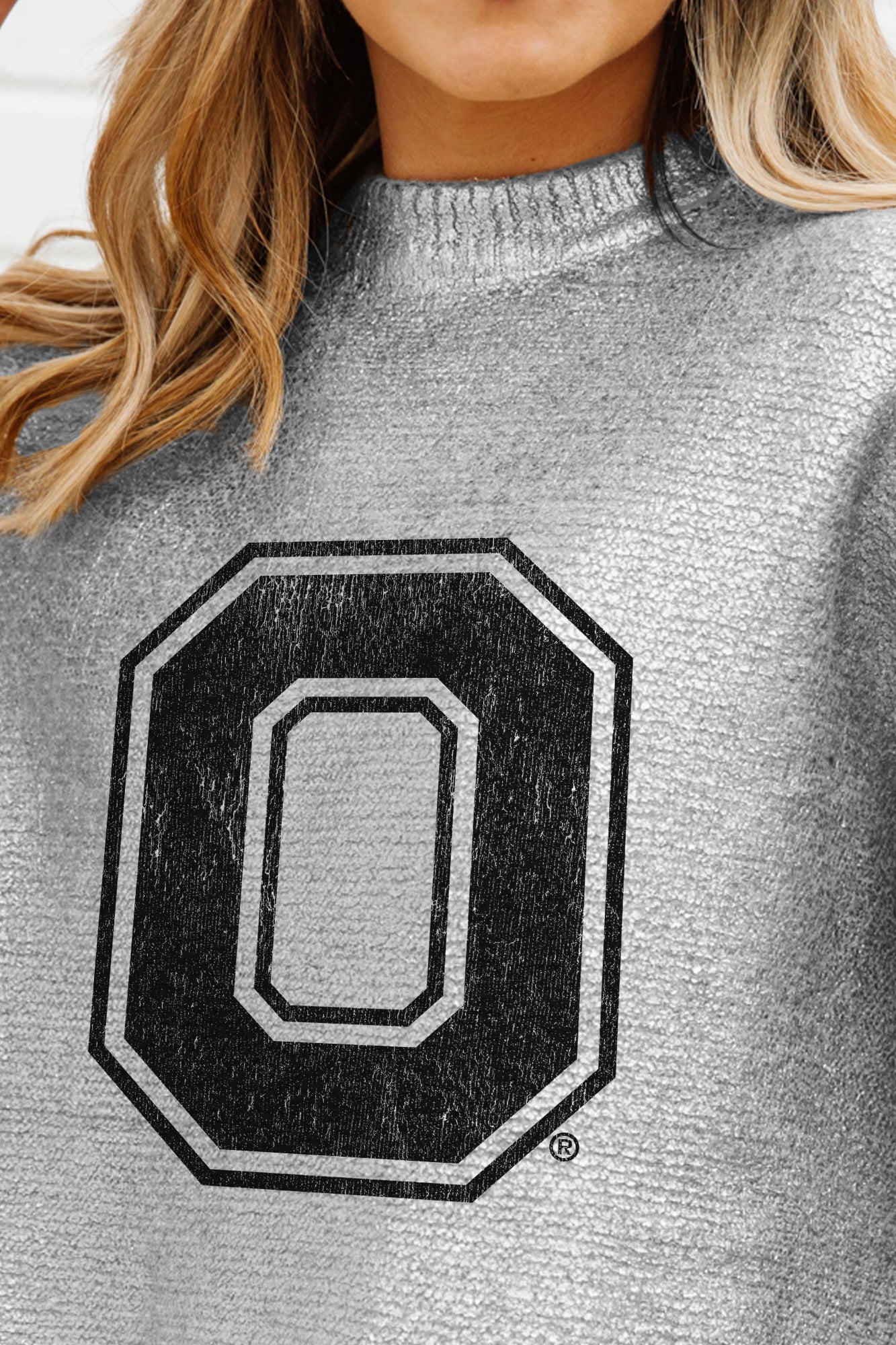 OHIO STATE BUCKEYES SHINE DOWN OVERSIZED METALLIC LOOSE KNIT SWEATER