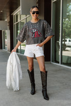 ALABAMA CRIMSON TIDE MAKING MOVES ALL-OVER RHINESTONE CROPPED TEE WITH YOKE