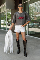 ARKANSAS RAZORBACKS MAKING MOVES ALL-OVER RHINESTONE CROPPED TEE WITH YOKE