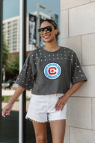 CHICAGO FIRE SC MAKING MOVES ALL-OVER RHINESTONE CROPPED TEE WITH YOKE