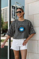 CHARLOTTE FC MAKING MOVES ALL-OVER RHINESTONE CROPPED TEE WITH YOKE