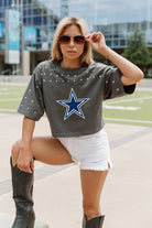 DALLAS COWBOYS MAKING MOVES ALL-OVER RHINESTONE CROPPED TEE WITH YOKE