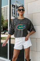 FLORIDA GATORS MAKING MOVES ALL-OVER RHINESTONE CROPPED TEE WITH YOKE