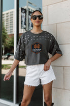 HOUSTON DYNAMO MAKING MOVES ALL-OVER RHINESTONE CROPPED TEE WITH YOKE