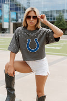 INDIANAPOLIS COLTS MAKING MOVES ALL-OVER RHINESTONE CROPPED TEE WITH YOKE