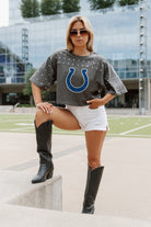 INDIANAPOLIS COLTS MAKING MOVES ALL-OVER RHINESTONE CROPPED TEE WITH YOKE