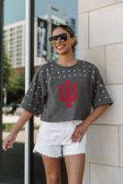 INDIANA HOOSIERS MAKING MOVES ALL-OVER RHINESTONE CROPPED TEE WITH YOKE