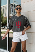 INDIANA HOOSIERS MAKING MOVES ALL-OVER RHINESTONE CROPPED TEE WITH YOKE