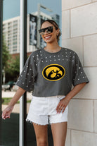 IOWA HAWKEYES MAKING MOVES ALL-OVER RHINESTONE CROPPED TEE WITH YOKE