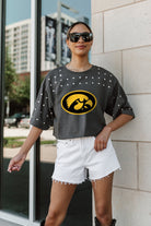 IOWA HAWKEYES MAKING MOVES ALL-OVER RHINESTONE CROPPED TEE WITH YOKE