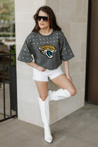 JACKSONVILLE JAGUARS MAKING MOVES ALL-OVER RHINESTONE CROPPED TEE WITH YOKE