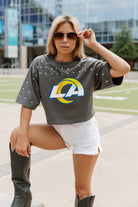 LOS ANGELES RAMS MAKING MOVES ALL-OVER RHINESTONE CROPPED TEE WITH YOKE