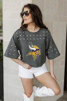 MINNESOTA VIKINGS MAKING MOVES ALL-OVER RHINESTONE CROPPED TEE WITH YOKE