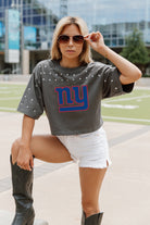 NEW YORK GIANTS MAKING MOVES ALL-OVER RHINESTONE CROPPED TEE WITH YOKE