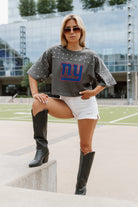 NEW YORK GIANTS MAKING MOVES ALL-OVER RHINESTONE CROPPED TEE WITH YOKE