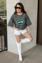 NEW YORK JETS MAKING MOVES ALL-OVER RHINESTONE CROPPED TEE WITH YOKE