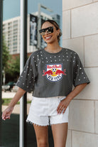 NEW YORK RED BULLS MAKING MOVES ALL-OVER RHINESTONE CROPPED TEE WITH YOKE