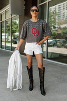 OKLAHOMA SOONERS MAKING MOVES ALL-OVER RHINESTONE CROPPED TEE WITH YOKE