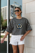 PHILADELPHIA UNION MAKING MOVES ALL-OVER RHINESTONE CROPPED TEE WITH YOKE