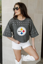 PITTSBURGH STEELERS MAKING MOVES ALL-OVER RHINESTONE CROPPED TEE WITH YOKE