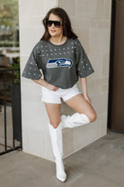 SEATTLE SEAHAWKS MAKING MOVES ALL-OVER RHINESTONE CROPPED TEE WITH YOKE