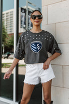 SPORTING KANSAS CITY MAKING MOVES ALL-OVER RHINESTONE CROPPED TEE WITH YOKE