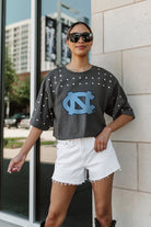 NORTH CAROLINA TAR HEELS MAKING MOVES ALL-OVER RHINESTONE CROPPED TEE WITH YOKE