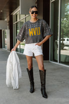 WEST VIRGINIA MOUNTAINEERS MAKING MOVES ALL-OVER RHINESTONE CROPPED TEE WITH YOKE