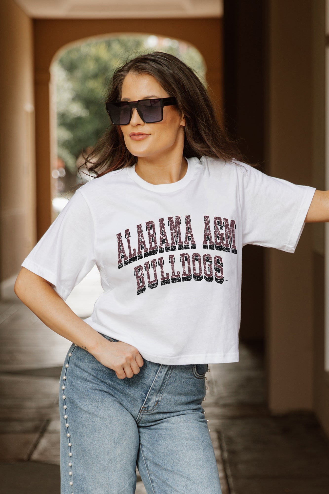 ALABAMA A&M BULLDOGS CLAIM TO FAME BOXY FIT WOMEN'S CROPPED TEE