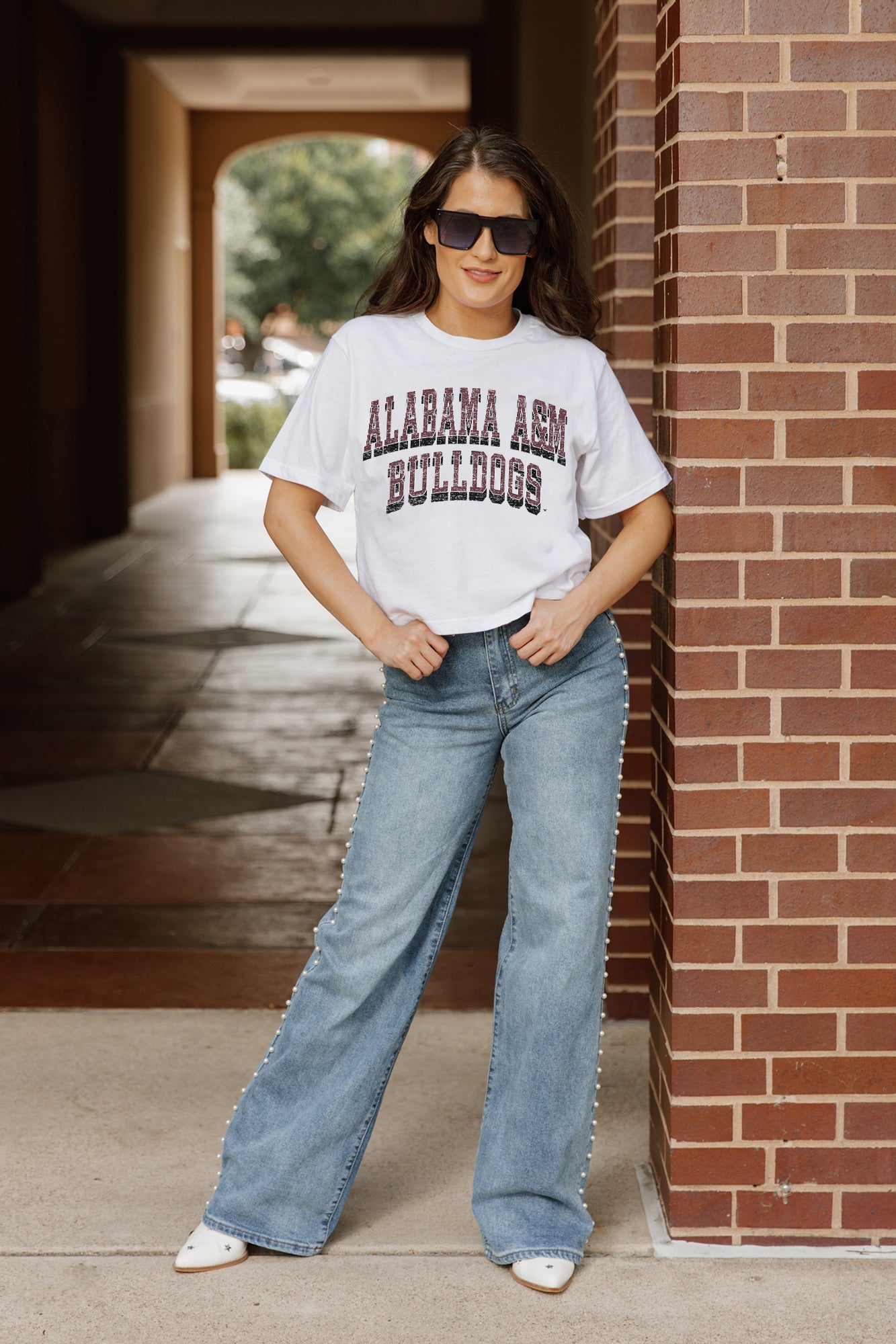 ALABAMA A&M BULLDOGS CLAIM TO FAME BOXY FIT WOMEN'S CROPPED TEE