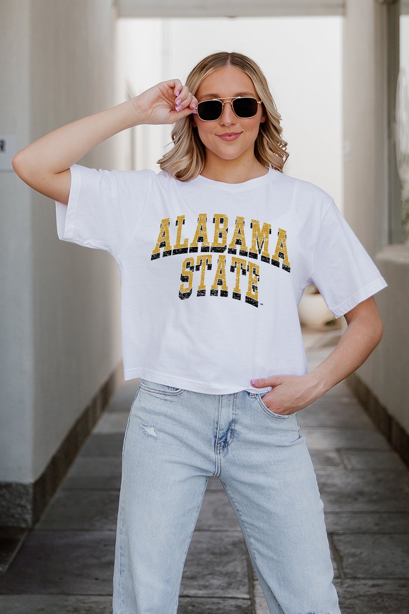 ALABAMA STATE HORNETS CLAIM TO FAME BOXY FIT WOMEN'S CROPPED TEE