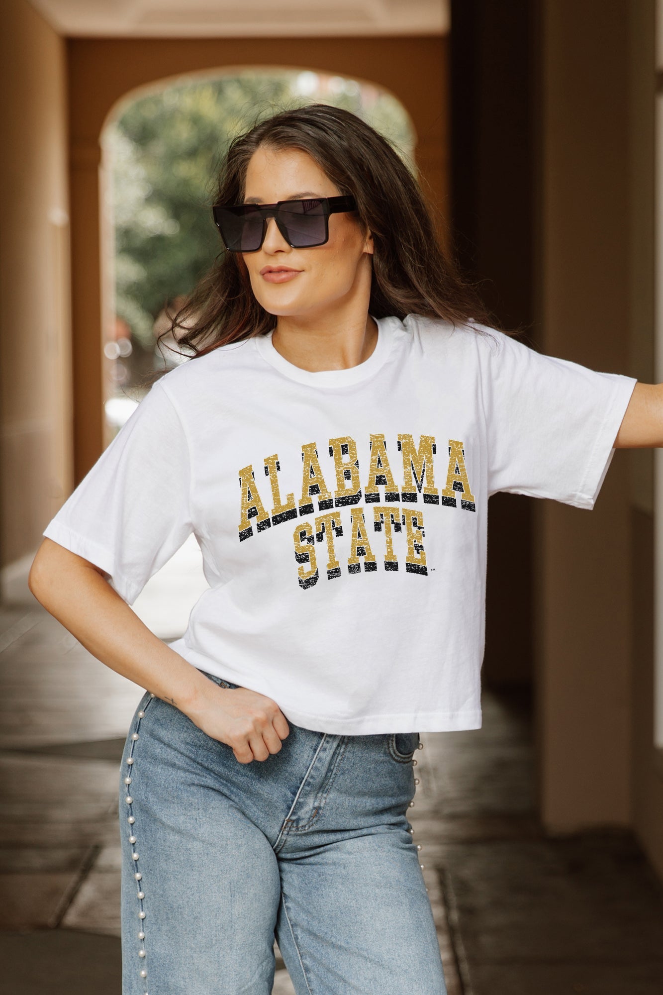 ALABAMA STATE HORNETS CLAIM TO FAME BOXY FIT WOMEN'S CROPPED TEE