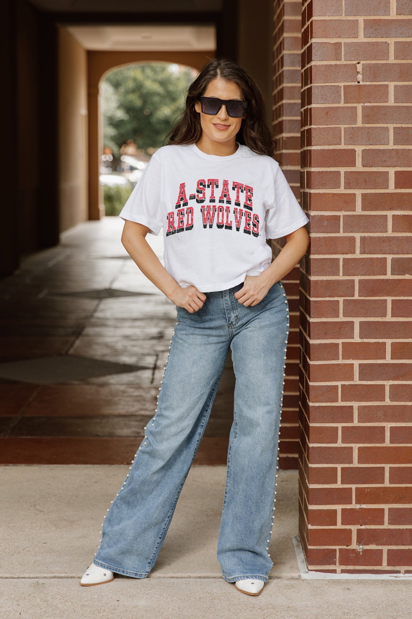 ARKANSAS STATE RED WOLVES CLAIM TO FAME BOXY FIT WOMEN'S CROPPED TEE