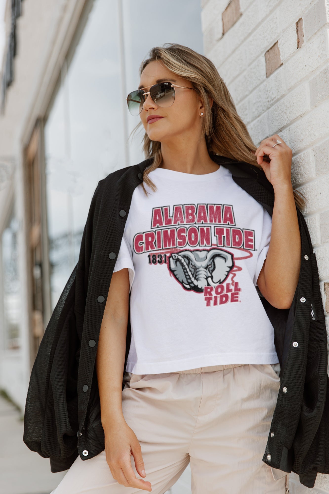 ALABAMA CRIMSON TIDE GAMEDAY GOALS BOXY FIT WOMEN'S CROP TEE