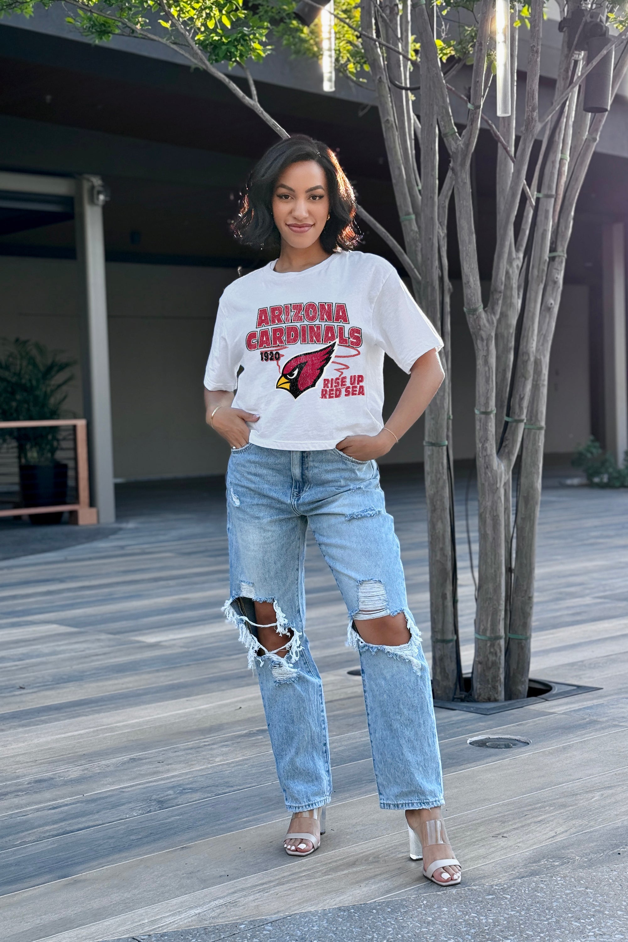 ARIZONA CARDINALS GAMEDAY GOALS BOXY FIT WOMEN'S CROP TEE