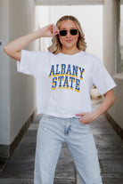 ALBANY STATE GOLDEN RAMS CLAIM TO FAME BOXY FIT WOMEN'S CROPPED TEE