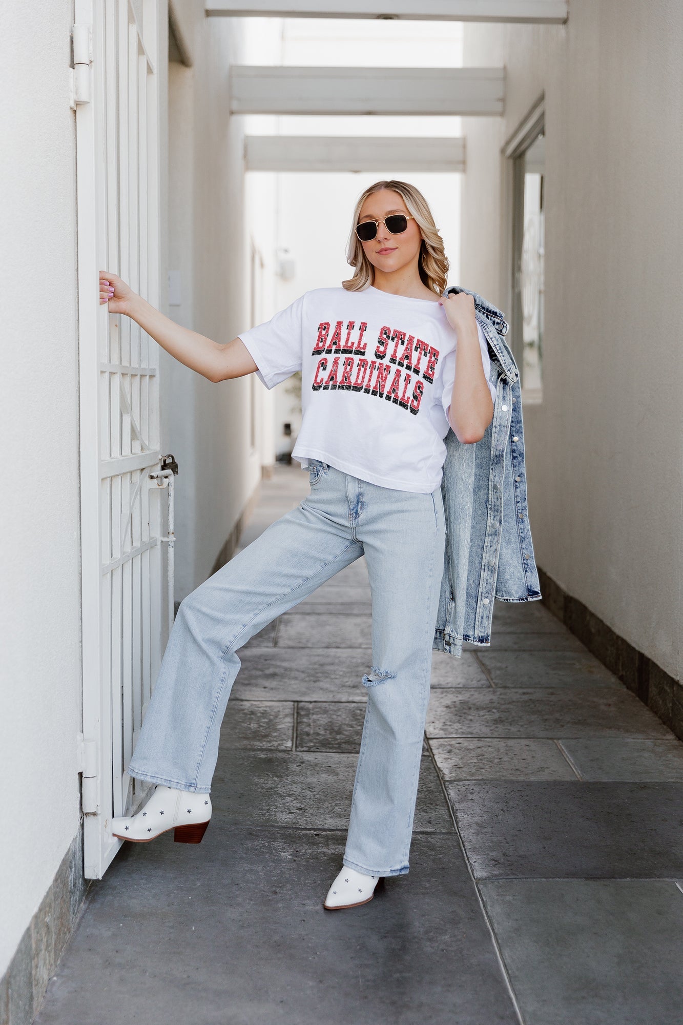 BALL STATE CARDINALS CLAIM TO FAME BOXY FIT WOMEN'S CROPPED TEE