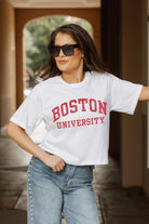 BOSTON UNIVERSITY TERRIERS CLAIM TO FAME BOXY FIT WOMEN'S CROPPED TEE